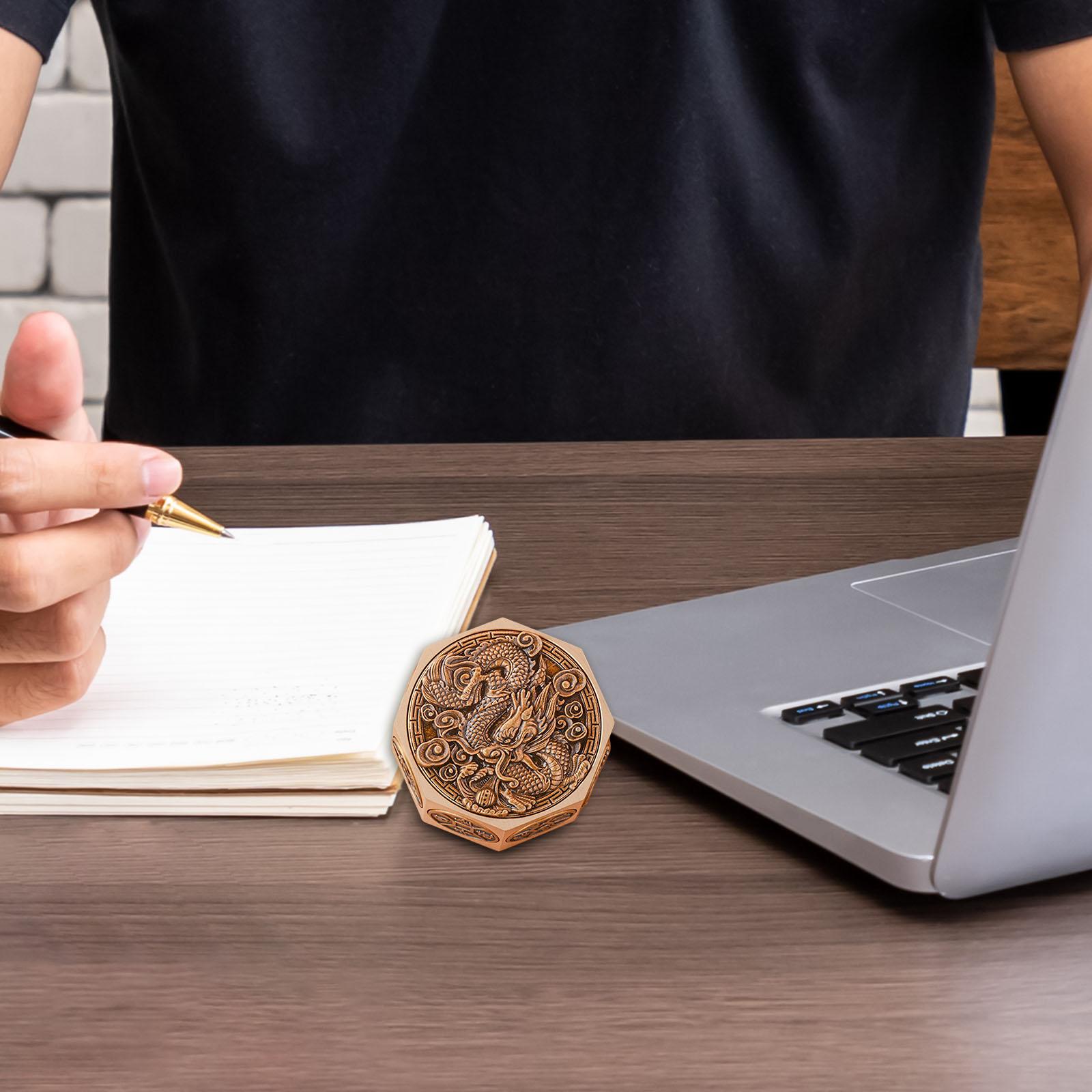 Dragon Pattern 10 Sided Carved Ornaments Collectible Figure Feng Shui Statue