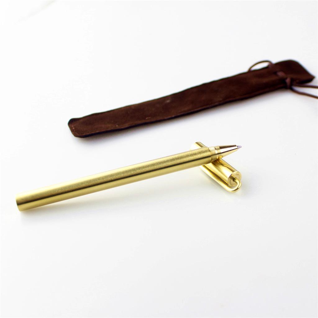 Retro Solid Brass Refill Pen Handmade Polished Office Pen with Pocket Clip