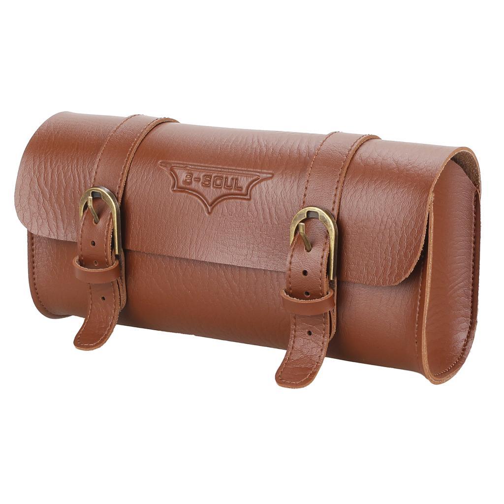 PU Leather Retro Bicycle Handlebar Bag Cycling Bike Front Pouch Pack Brown