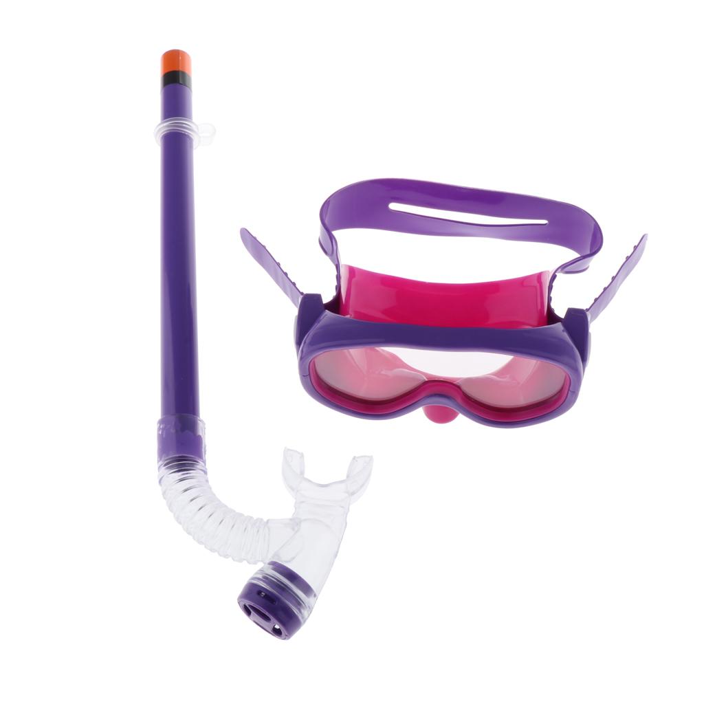 Child Swimming Anti-Fog Goggles Kids Diving Mask & Breather Pipe Purple