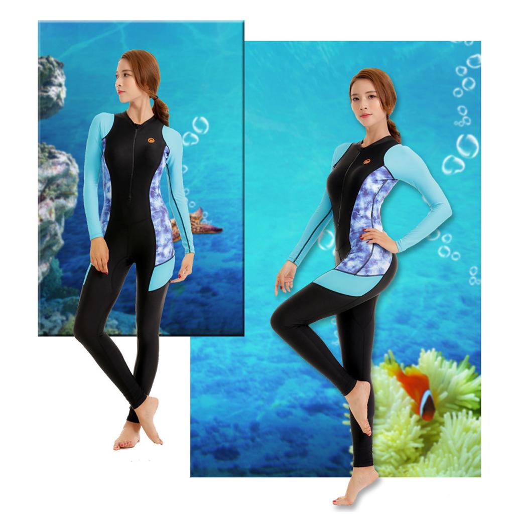 Women Diving Wetsuit Sailing Suit Jumpsuit UV Protect Rash Guard S Blue