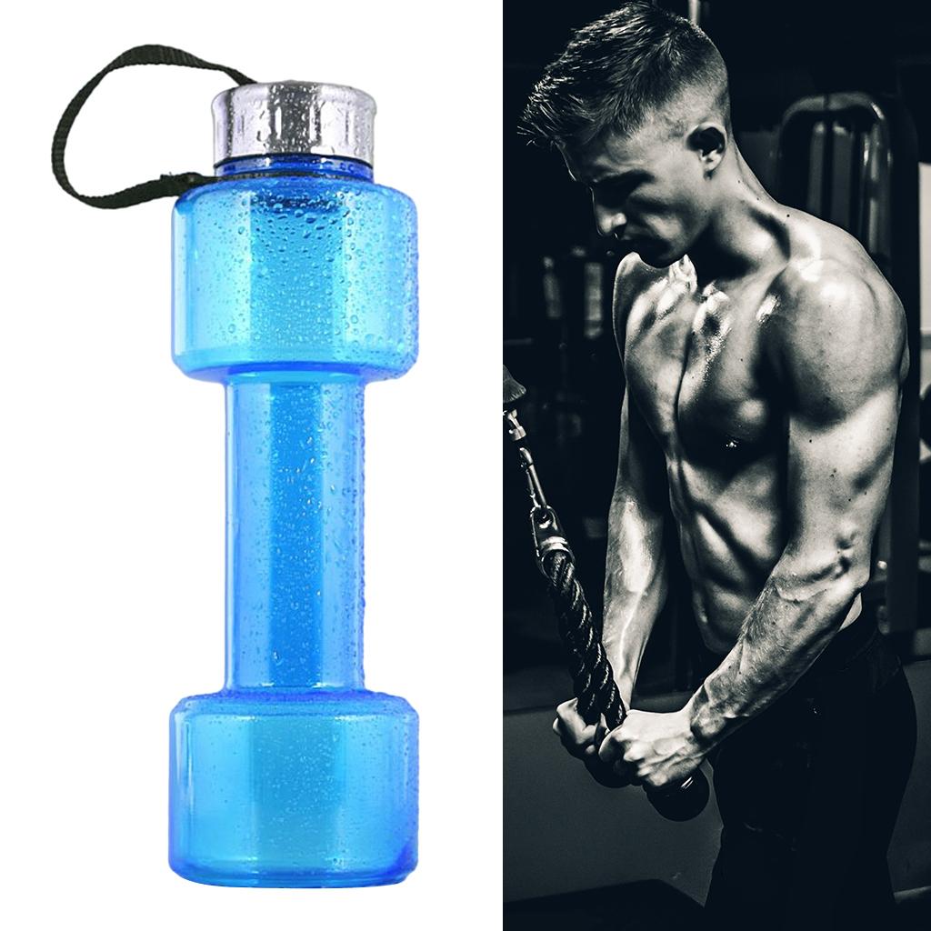 Dumbbell Water Bottle Sports Leakproof Exercise Water Filled Weights Blue