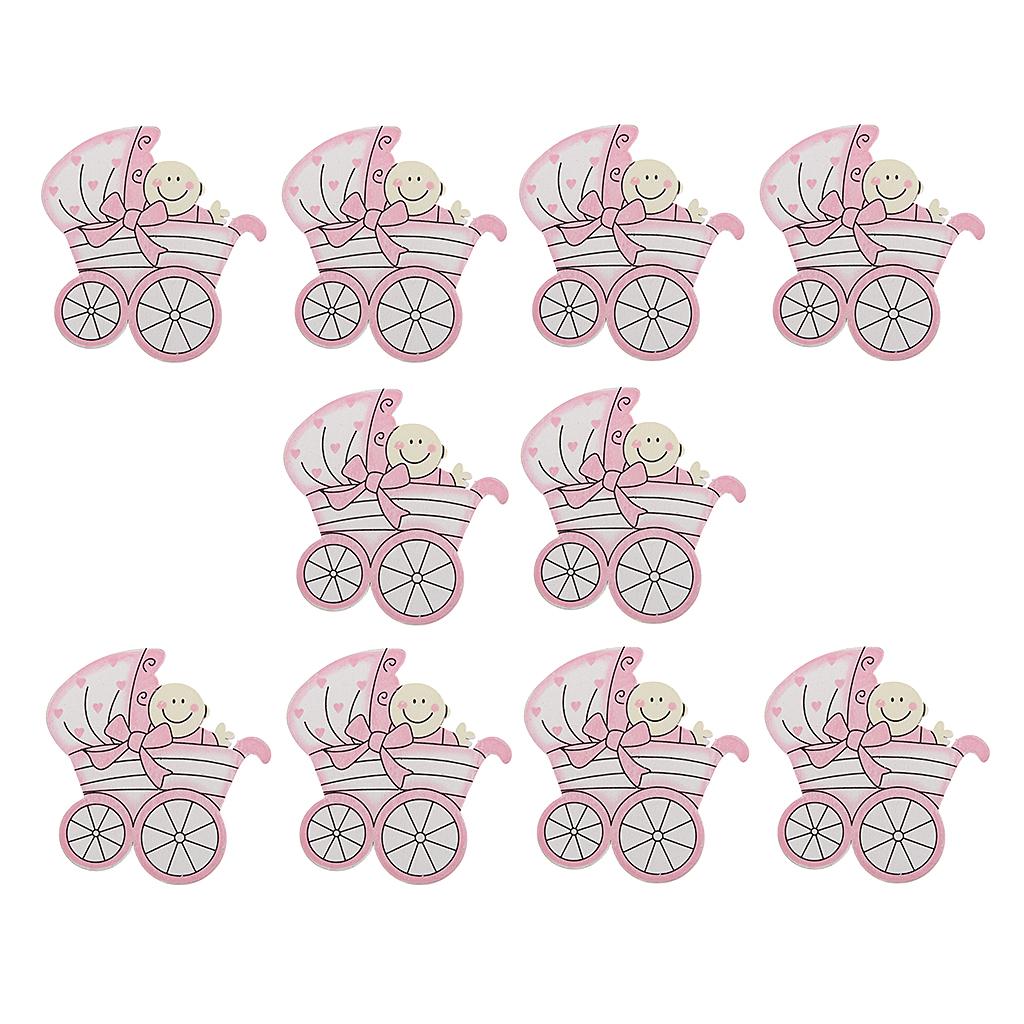 10pcs Wooden Pink Baby Carriage Embellishments Card Making Baby Shower