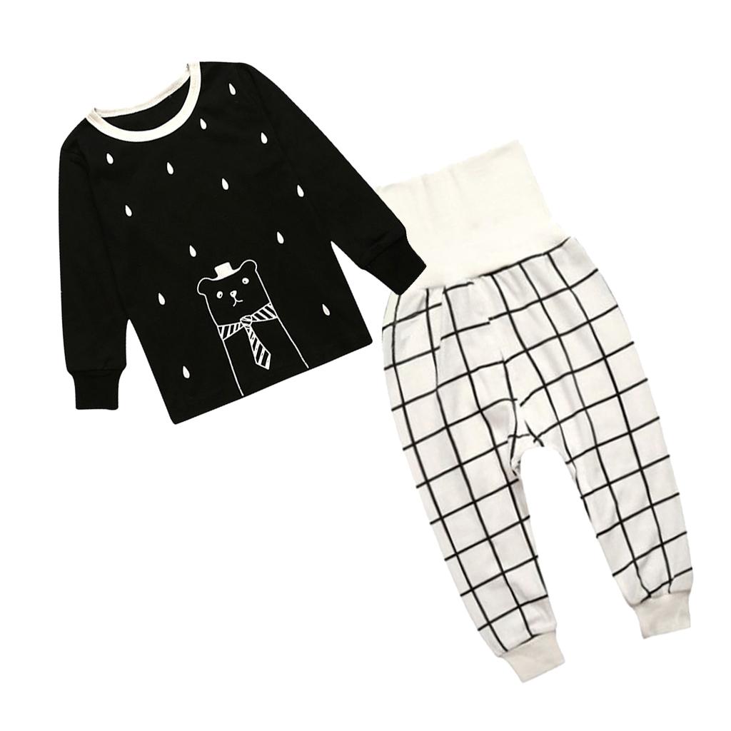 2pcs Kids Baby Long Sleeve Sleepwear Pyjama Set 80 Black Bear