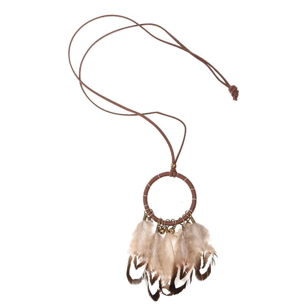 Bohemian Fashion Dream Catcher Feather Leather Chain Pendant Necklace #4