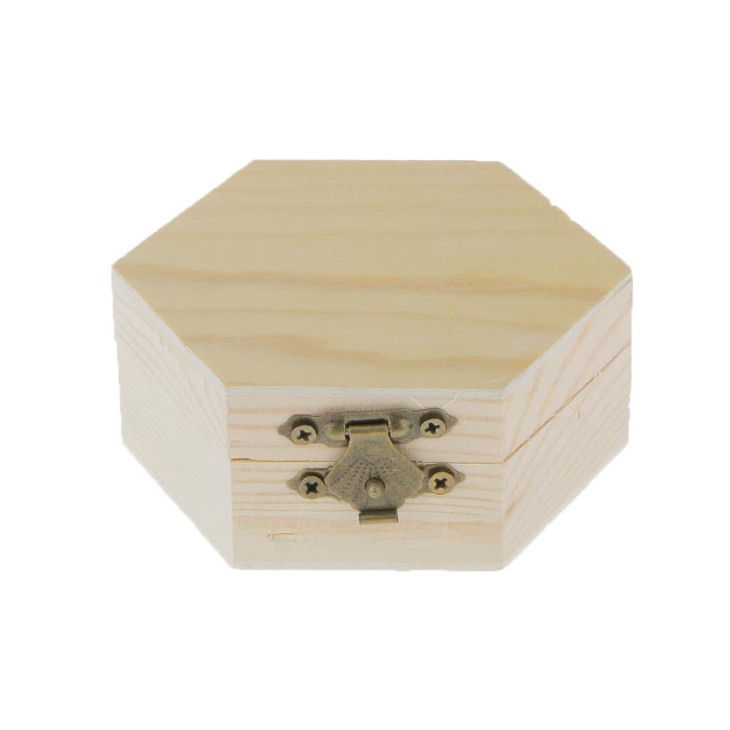 4xPhenovo Unpainted Plain Hexagonal Wooden Jewelry Box Trinket Chest Craft