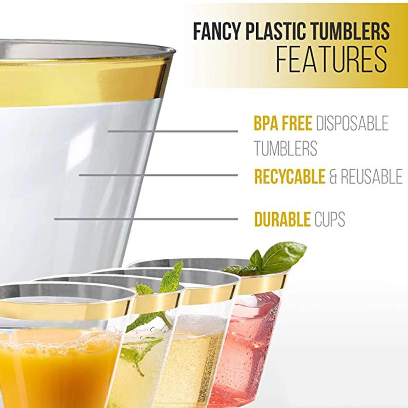 30x Clear Plastic Cups Tumblers 270ml for Birthday Halloween Party gold