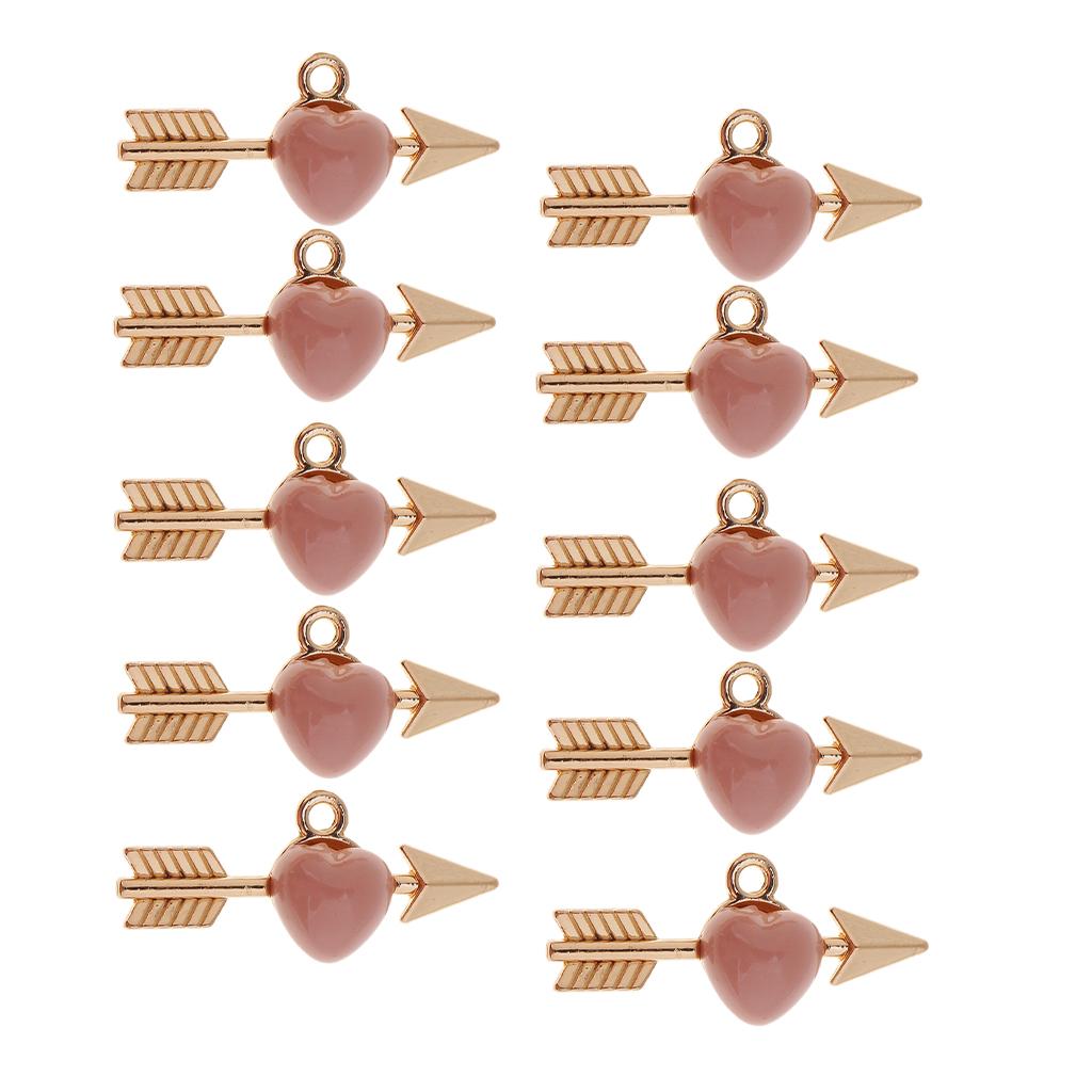 10 Pieces Arrow Through Heart Charm Pendants Necklace Jewelry Findings Pink