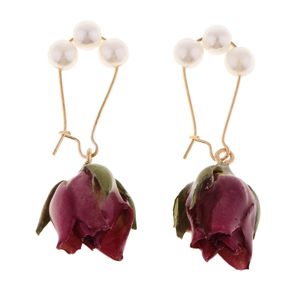 1 Pair Natural Real Dried Flower 3D Resin Covered Earrings Jewelry Purple