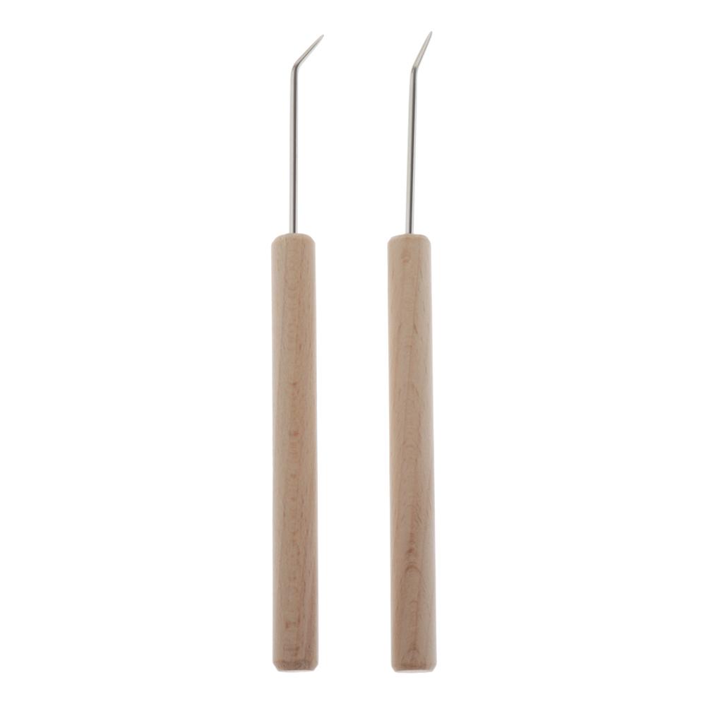 2Pcs Wooden Handle Crochet Hooks Knitting Weaving Needles