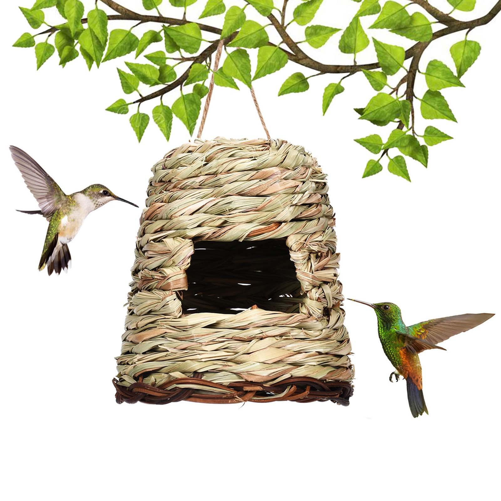 Hummingbird House with Hanging Rope Hand-Woven for Window Outside Garden