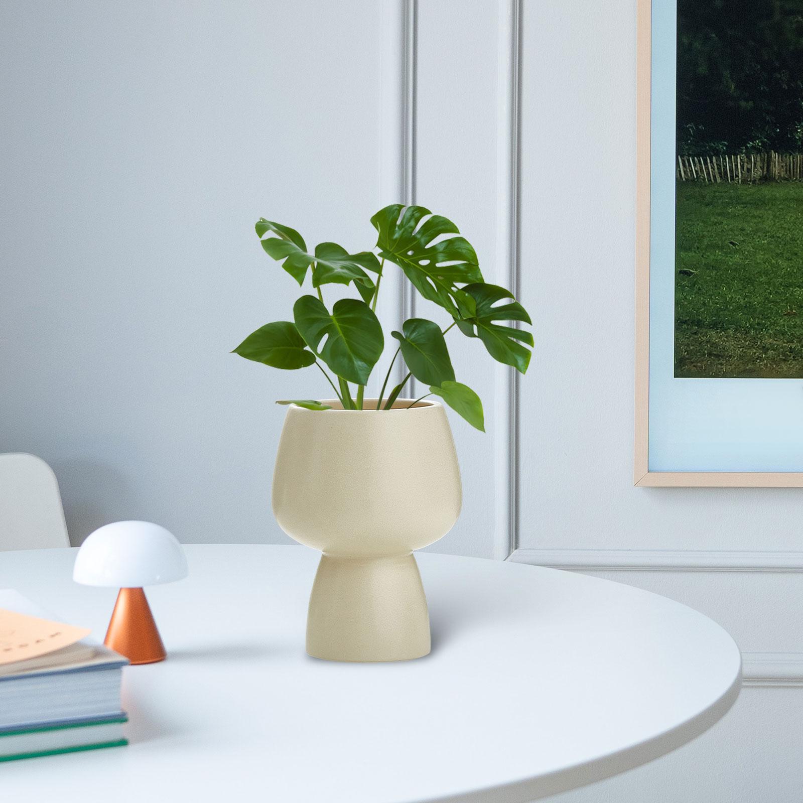 Modern Planter Flower Vase Shelf Organizer Desk Windowsill Ceramic Plant Pot Beige