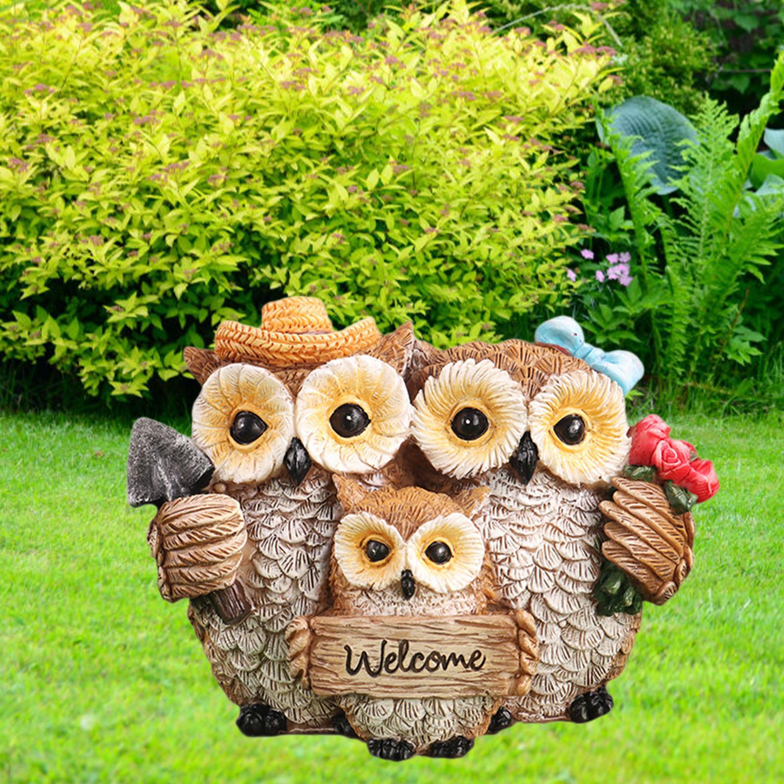 Garden Artificial Owl Sculpture Welcome Sign Ornament for Hallway Yards Desk