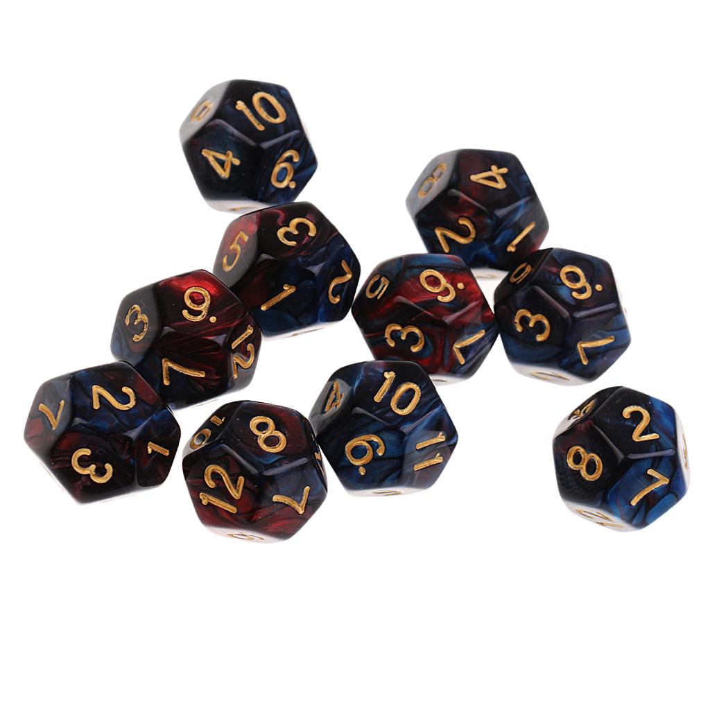 10Pcs D12 Muti-Sided Polyhedral Dice For Dungeons & Dragons RPG Table Board Game 