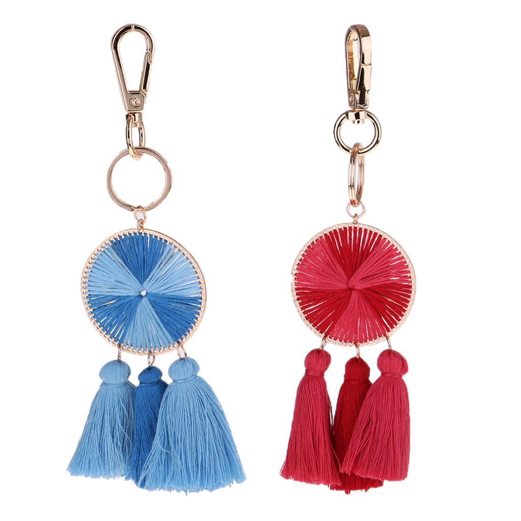 Tassel Pendant Key Chain Keyring Fringe Lady Bag Purse Car Keychains Blue