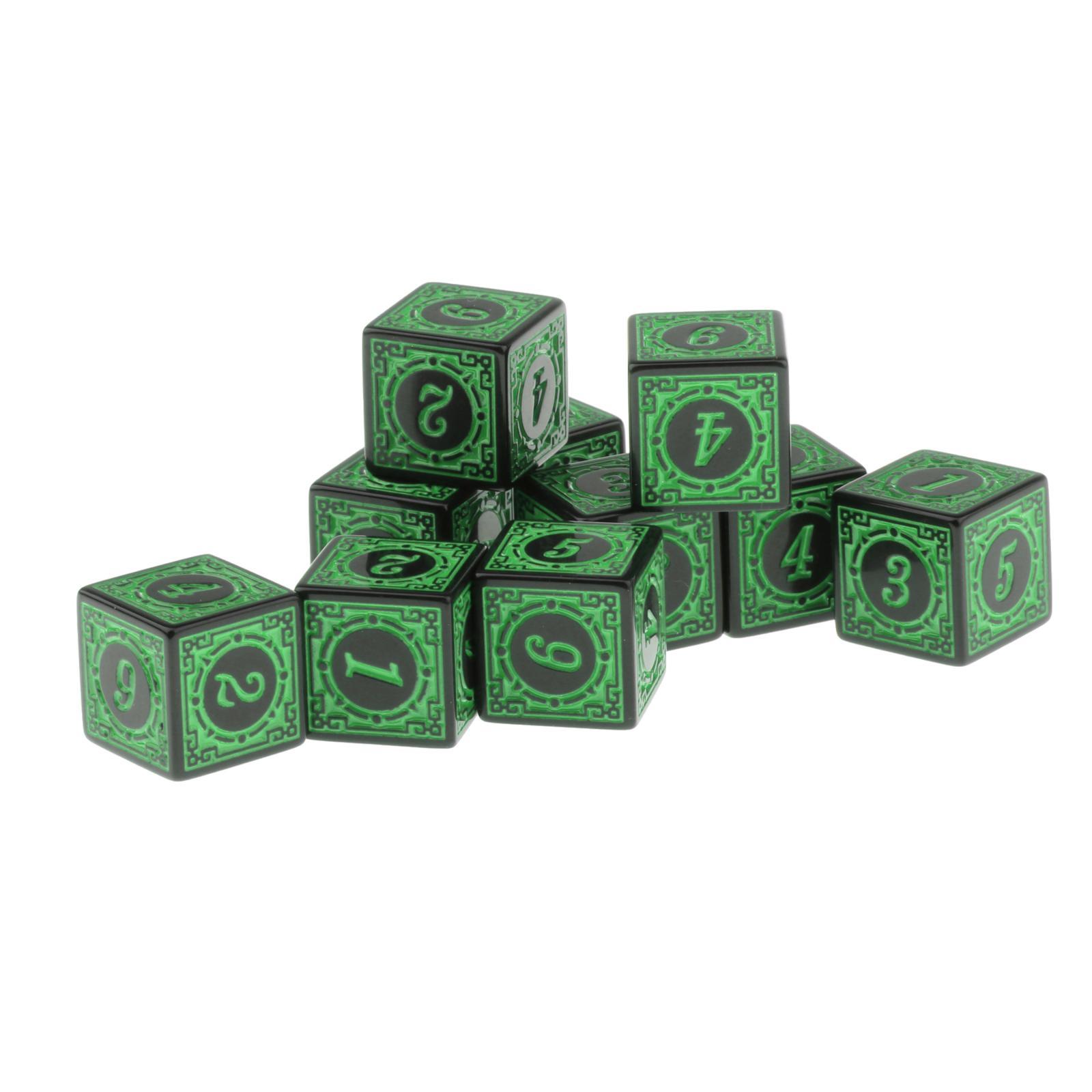 10xMulti Sided Acrylic Dices for Table Board Role Playing Game Green