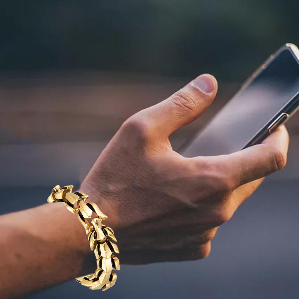 Gothic Punk Bracelet Titanium Steel Dragon Scale Bangle Gold 9.05 inches