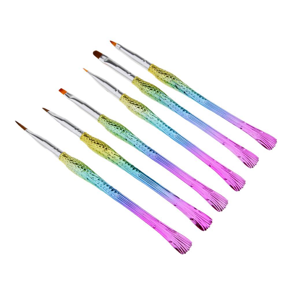 6 Piece Mermaid Tail UV Gel Polish Nail Art Drawing Painting Pen Brushes Professional Set