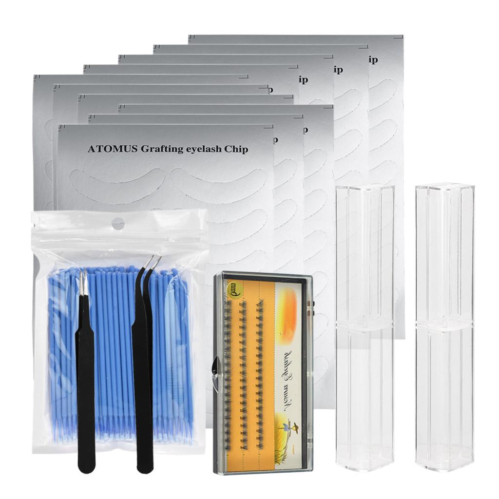 False Eyelashes Extensions Kit Eye Patches Micro Brushes Tweezer Case Set Blue