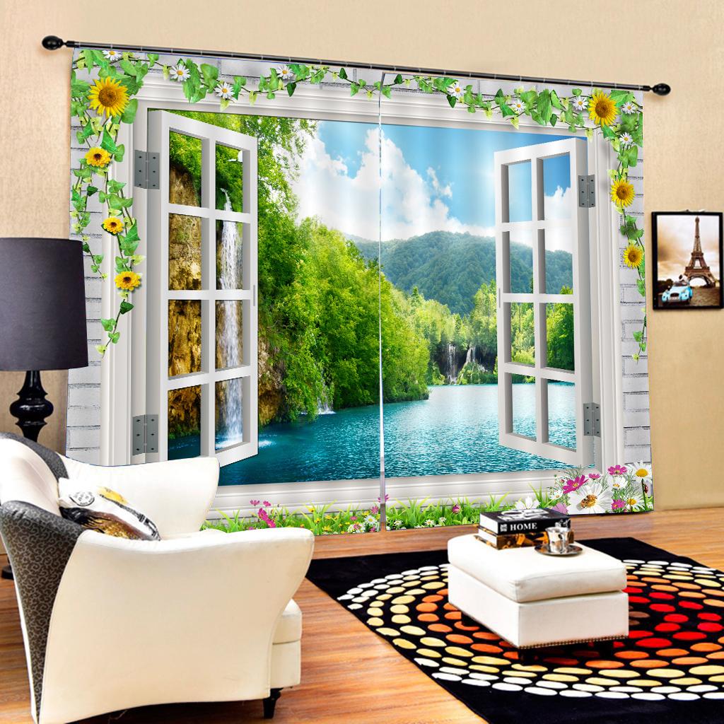 Pair 3D Blockout Drape Fabric Digital Printing Window ...