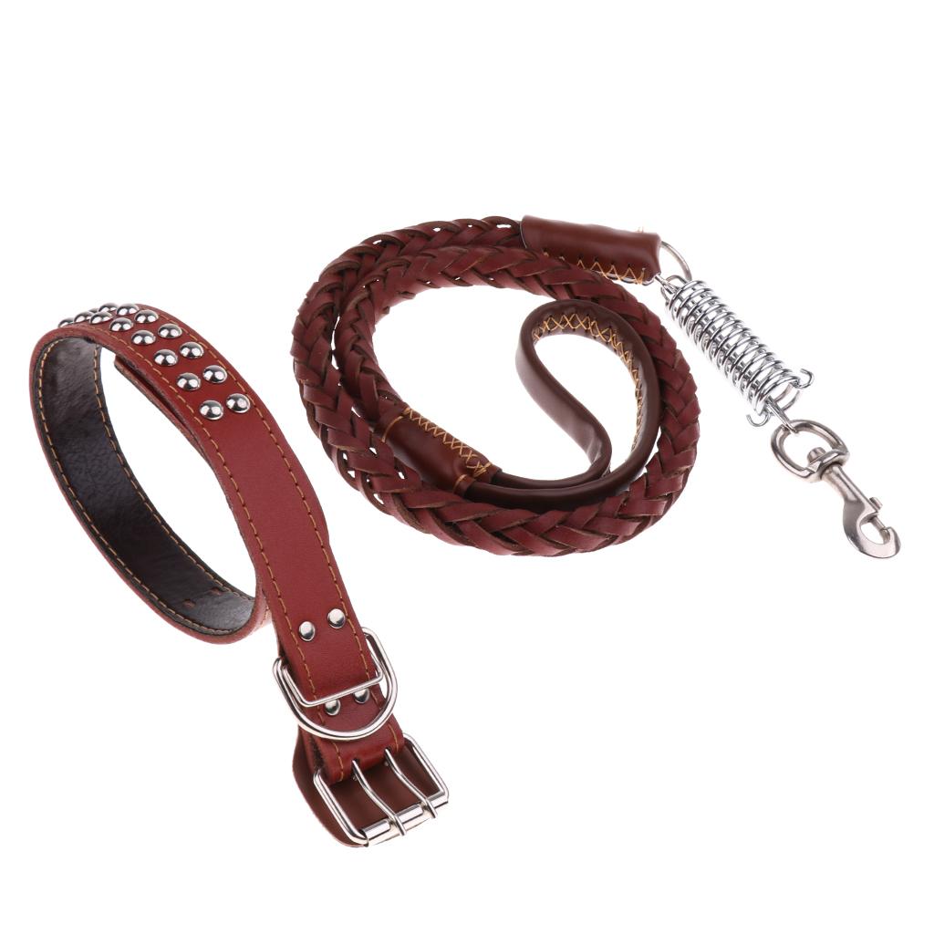 Leather Dog Leash Eight Strands Of Cowhide Spring Traction Rope Brown L