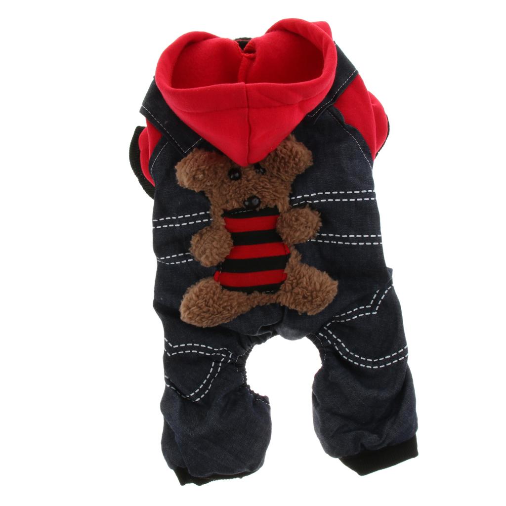 Winter Dog Apparel, Pet Dog Puppy Dress Strap Denim Jumpsuits Red S