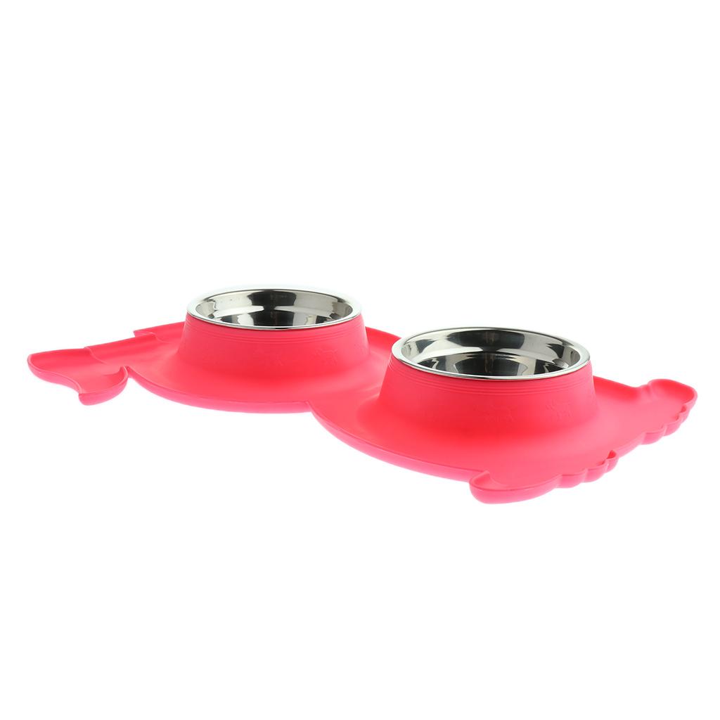 Pet Feeding Double Dog Bowl Stainless Steel Water and Food Bowls  Pink 