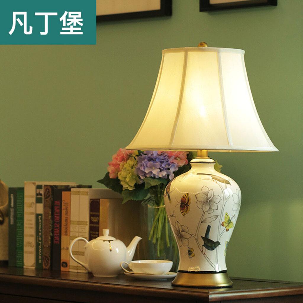 Ceramic Fabric Study Room Desk Light Bedroom Bedside Table Lamp 