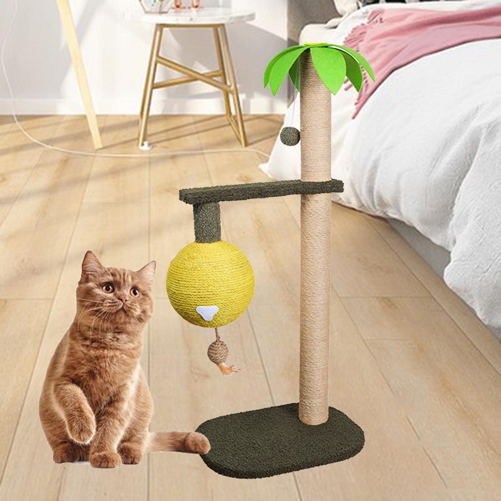 Durable Cat Scratching Post Scratcher W/Lantern Interactive Toy Coconut Tree Yellow