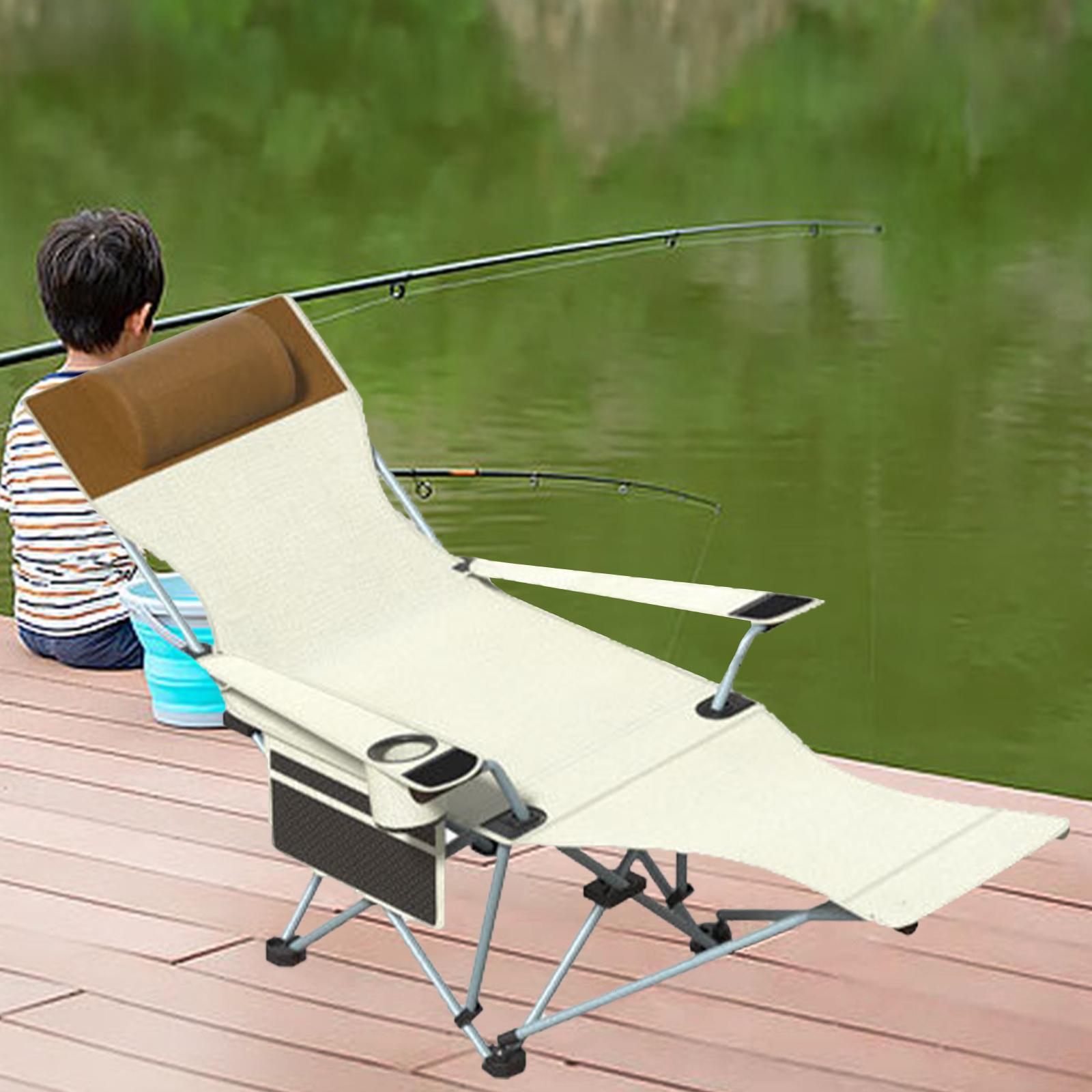 Camping Lounge Chair with Footrest Adjustable Armchair Folding Camping Chair Beige