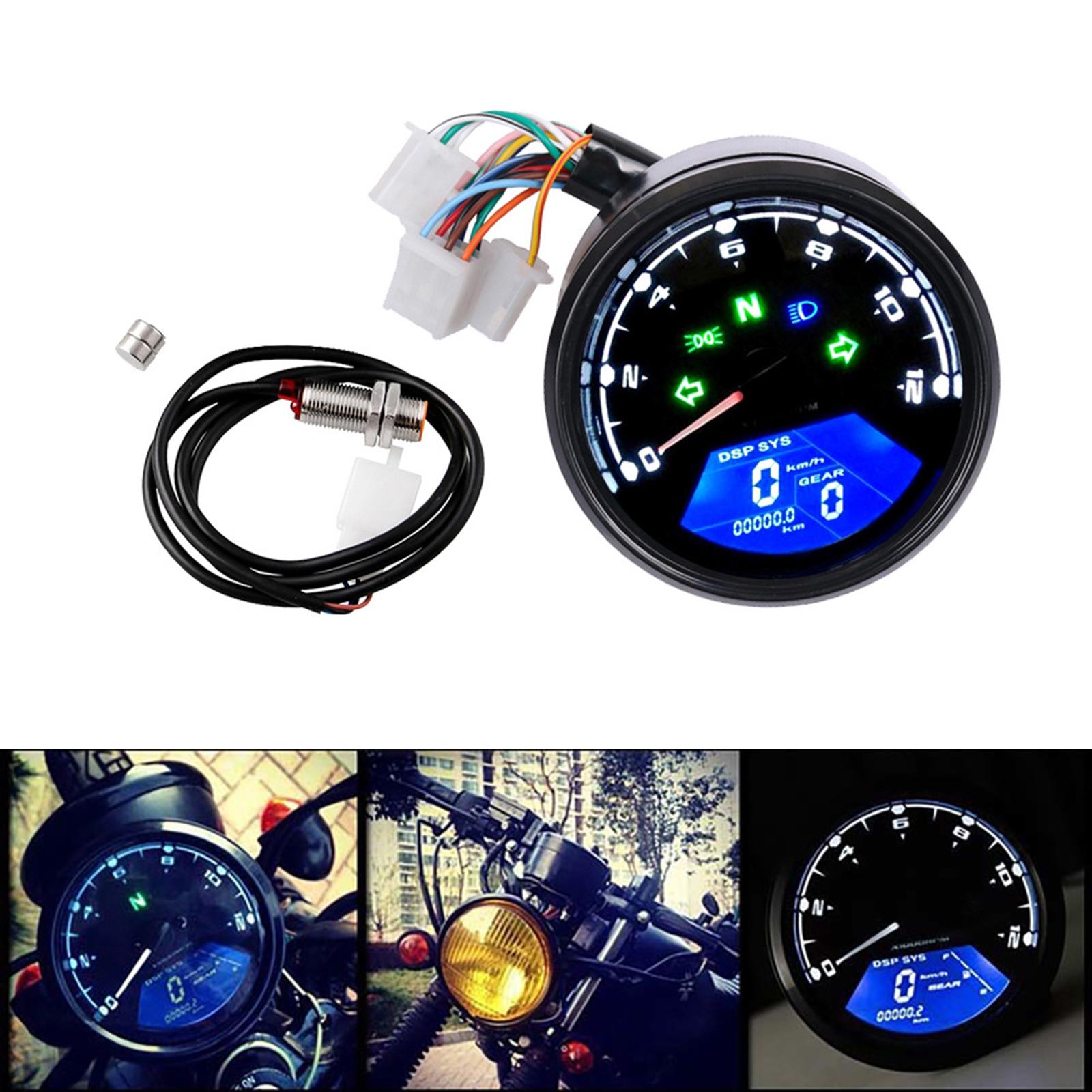12V Universal Digital Motorbike Speedometer Tachometer LCD Gauge Tachometer