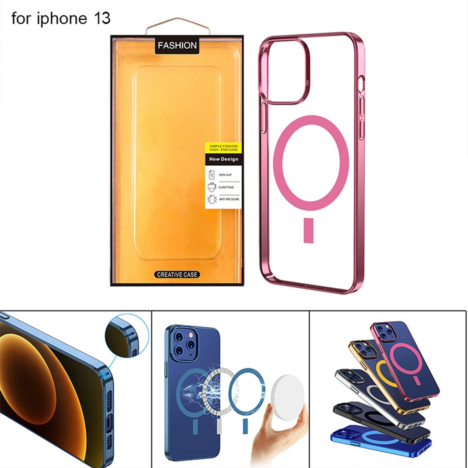 Phone Case Protective Frame Magnet Anti-Fall for Apple Pink 13