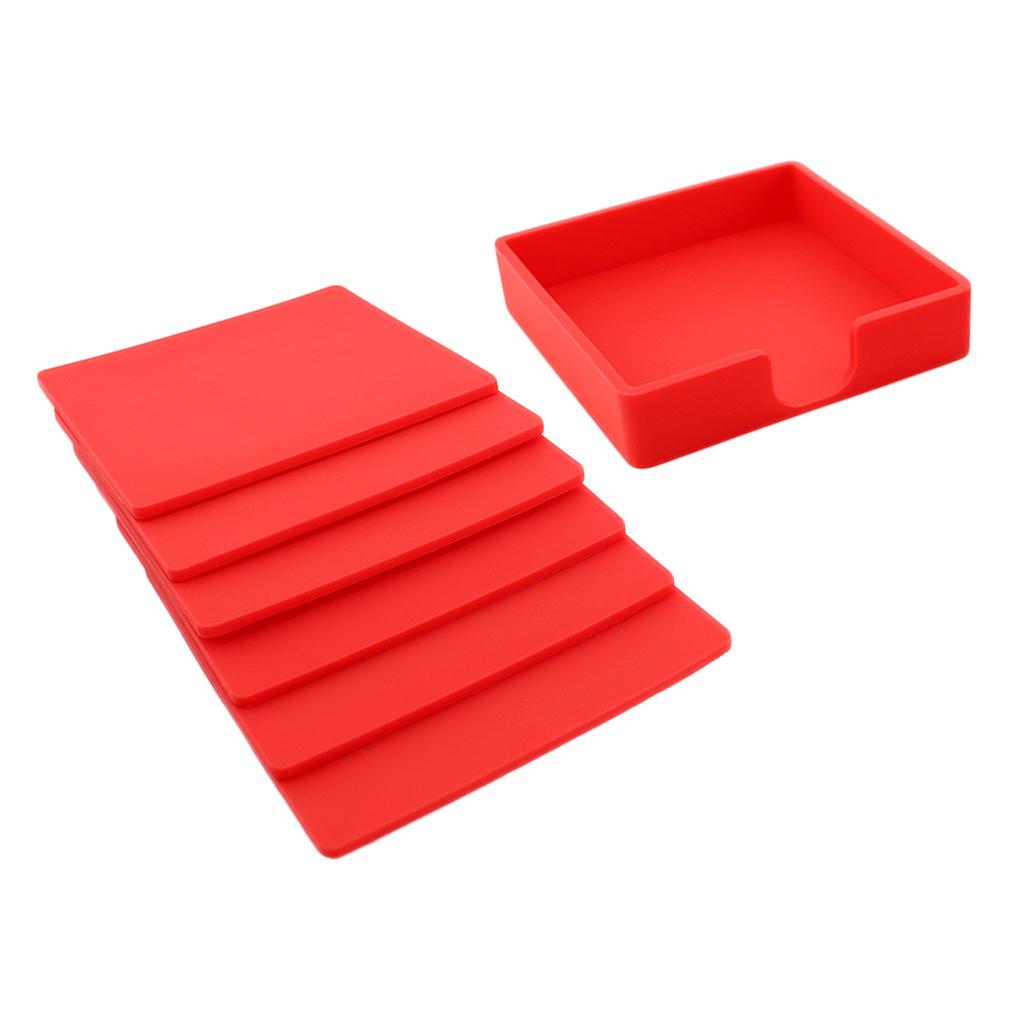 Square Drinks Coaster Silicone Cup Tea Mat Holder Mug Glasses Set Red