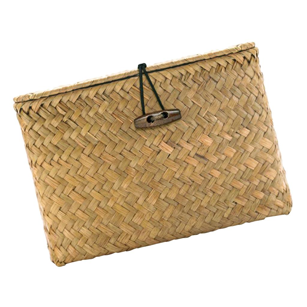 2pcs Seaweed Woven Storage Baskets Bathroom Kitchen Desktop Organizer Box