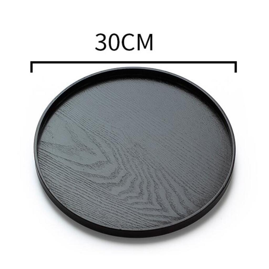 Wooden Food Serving Tray Round Fruit Breakfast Tea Coffee Dish Plate  30cm