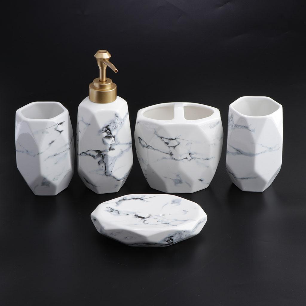 5 Pcs Bathroom Accessories Set Soap Dish Dispenser Toothbrush Holder Tumbler