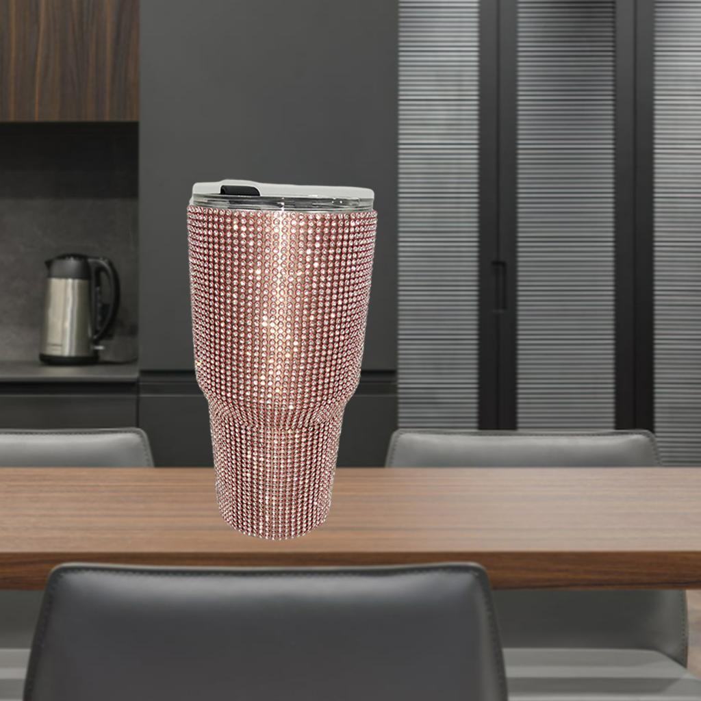 900ml Travel Diamond Water Bottle Vacuum Flask Tumbler Cup  Rose Golden 