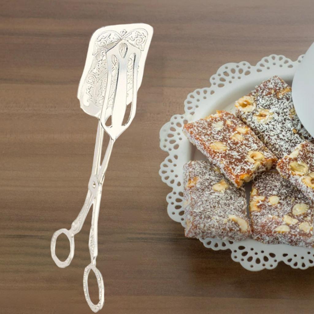 3xKitchen Tongs  Food Serving Tongs  Dessert Clip Clamp Square  Silver