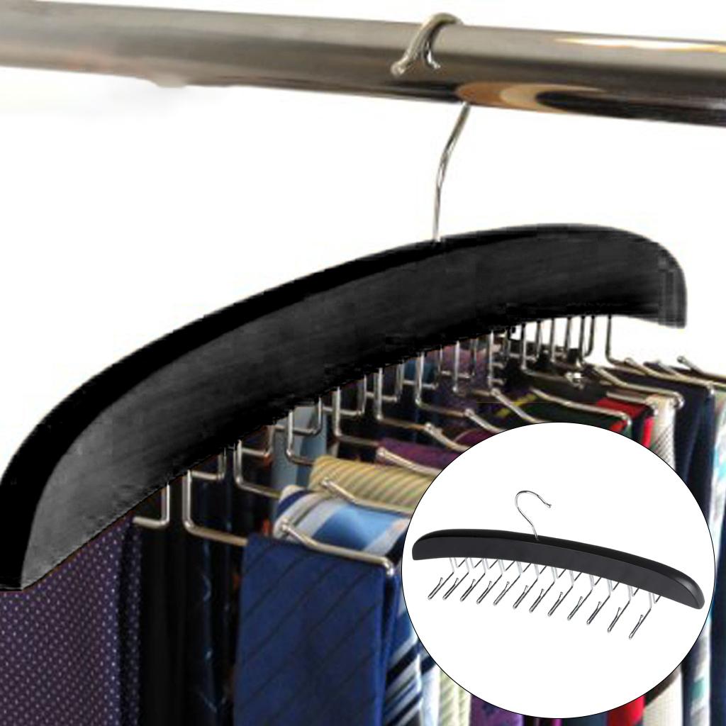 Tie Belt Hangers with 24 Clip Tie Organizer Rack Hanger Holder  Black