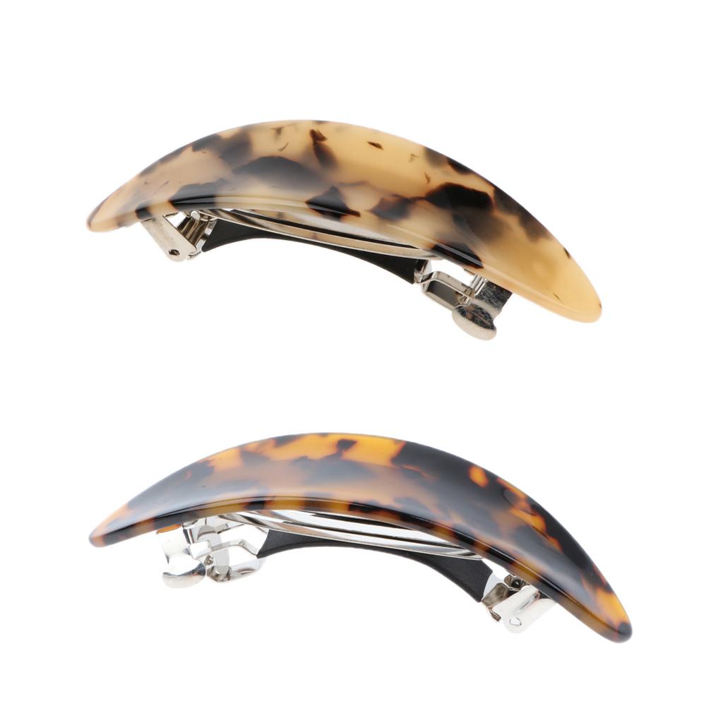 2Pcs Women's French Acetate Hair Clip Ladies Leopard Curved Barrette Hairpin