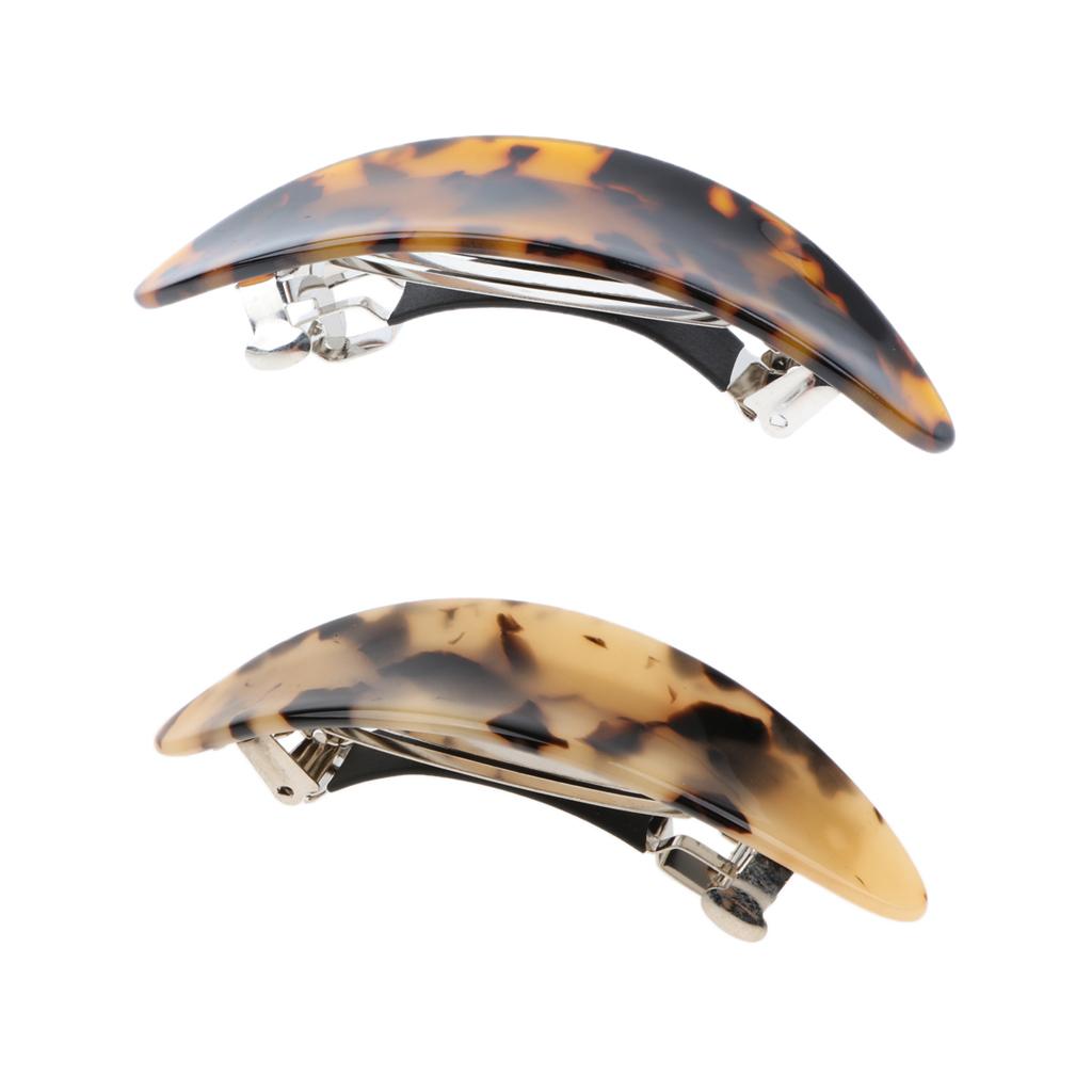 Women's French Acetate Hair Clip Leopard Curved Barrette Hairpin Dark Coffee