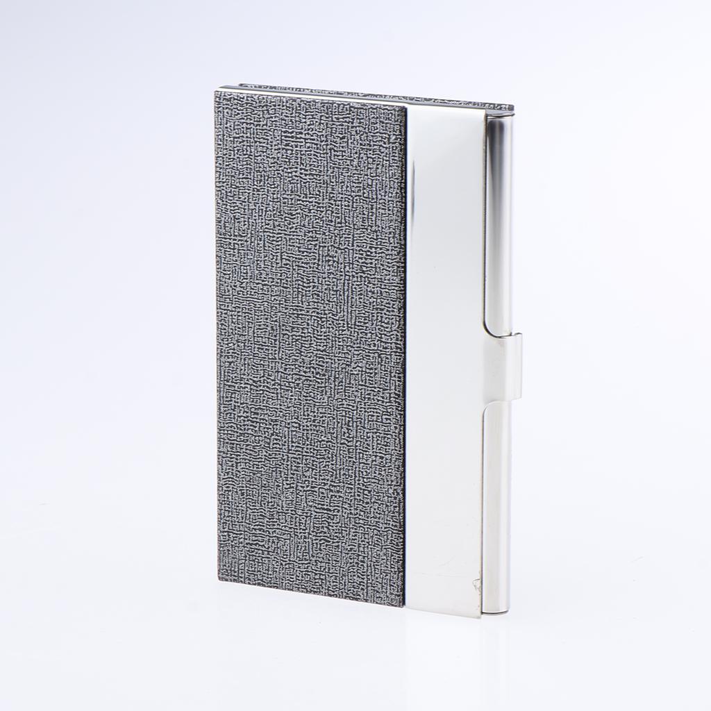 Business Name Card Holder Luxury PU Leather&Stainless Steel Card Case Gray