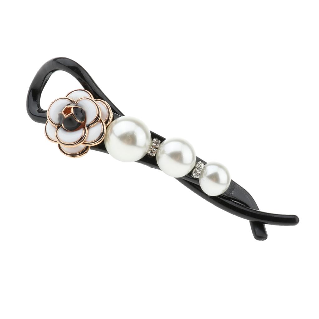 Elegant Pearl Flower Banana Clips Headwear Barrette Ponytail Holder  White