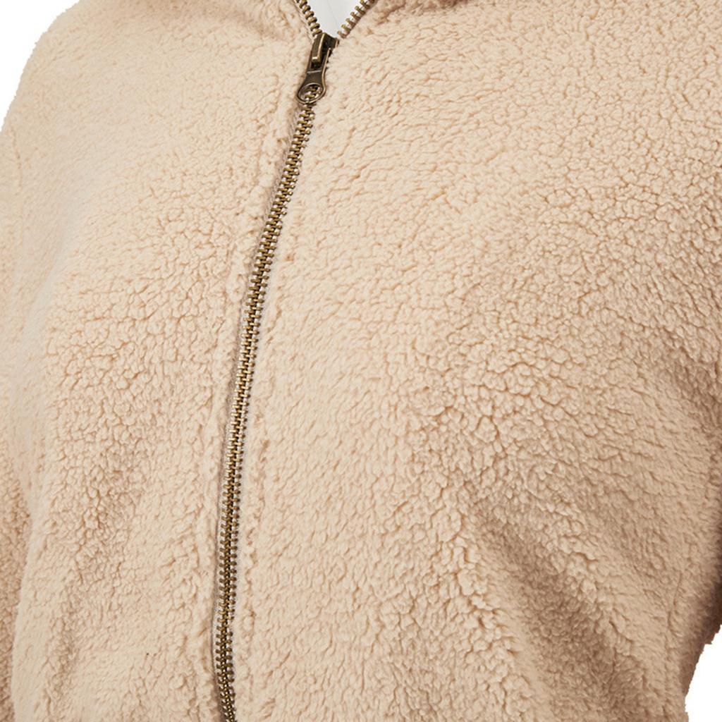 Fleece Coat Full Zip Hoodie Fuzzy Jacket Long Coat Winter Women Beige S ...