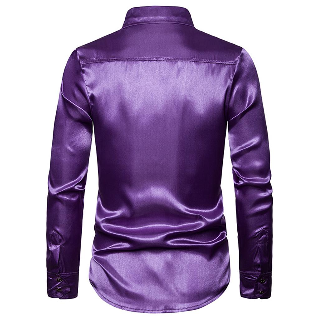 Mens Fashion Button Down Shirts Long Sleeve Sequins Tops Shirt Purple XL