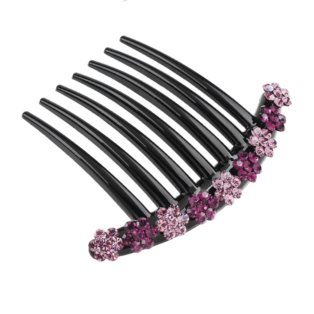 Rhinestones Hair Comb Clip Updo Bun Maker Bridal Hair Styling Tool Purple