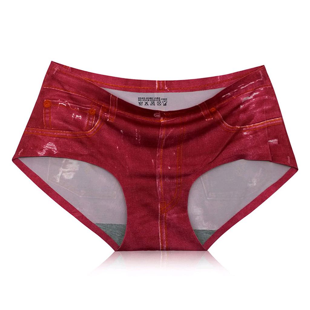 Seamless Thong Panties Denim Printed Briefs Bikini Laser Cut Lingerie Red