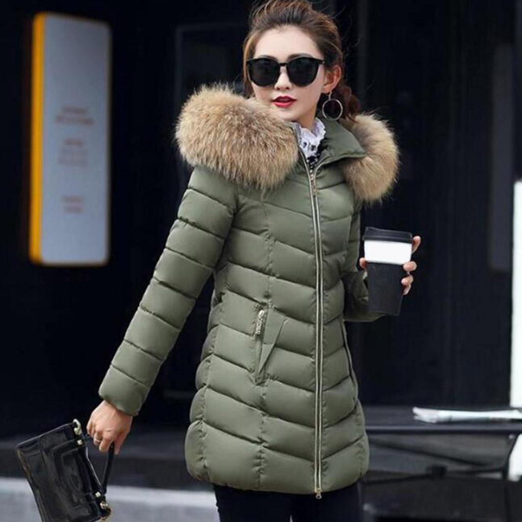 Women Mid-Length Down Coat Collar Hood Ultralight Quilted Jacket Outwear 4XL