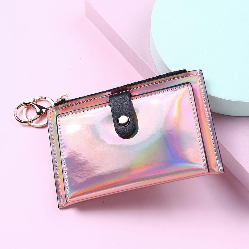 Women Wallet Bifold with Coin Pocket Card Holder Purse Keychain Pink