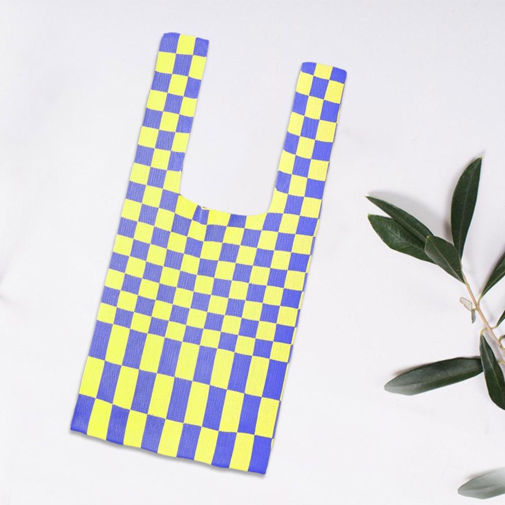 Grid Pattern Lady Shoulder Bag Handbag Hand Bag Women Totes Purple Yellow